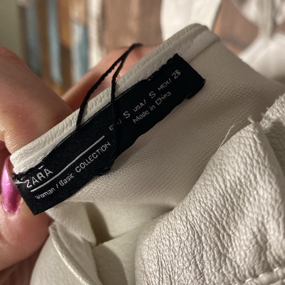 Zara small white leather feel raw hem ruffle sleeves dress - Picture 16 of 16